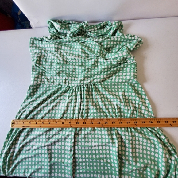 Boden Halter Neck Midi Dress Size 14 Polka Dot Green and White Stretch Viscose - Picture 11 of 15